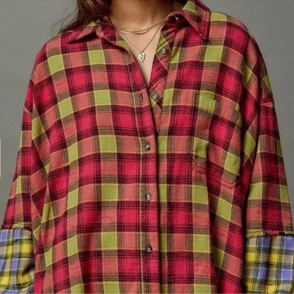 BDG Urban Outfitters One Way or Another Plaid Flannel Shirt Womens Medium Pink - Picture 3 of 12